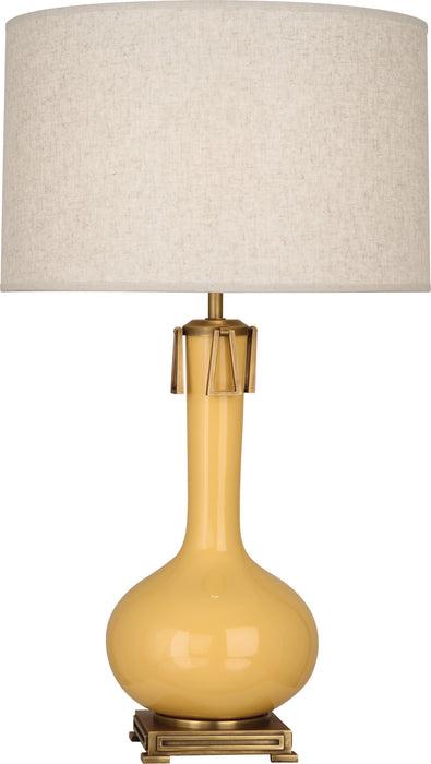 Robert Abbey SU992 One Light Table Lamp, Sunset Yellow Glazed Ceramic w/Aged Brass