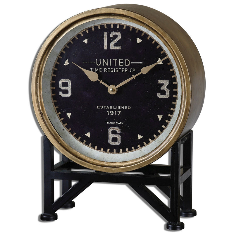 Uttermost 06094 Table Clock, Brass /Aged Black