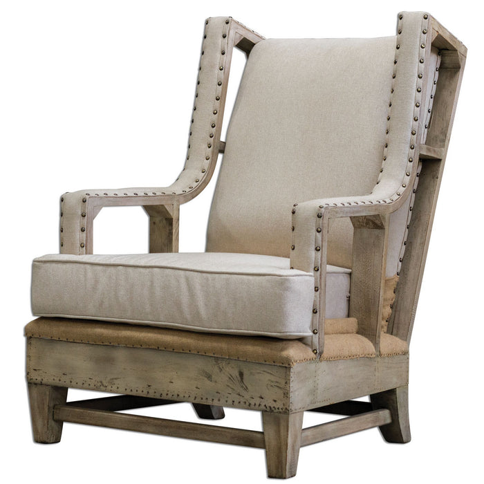 Uttermost 23615 Arm Chair, Aged White