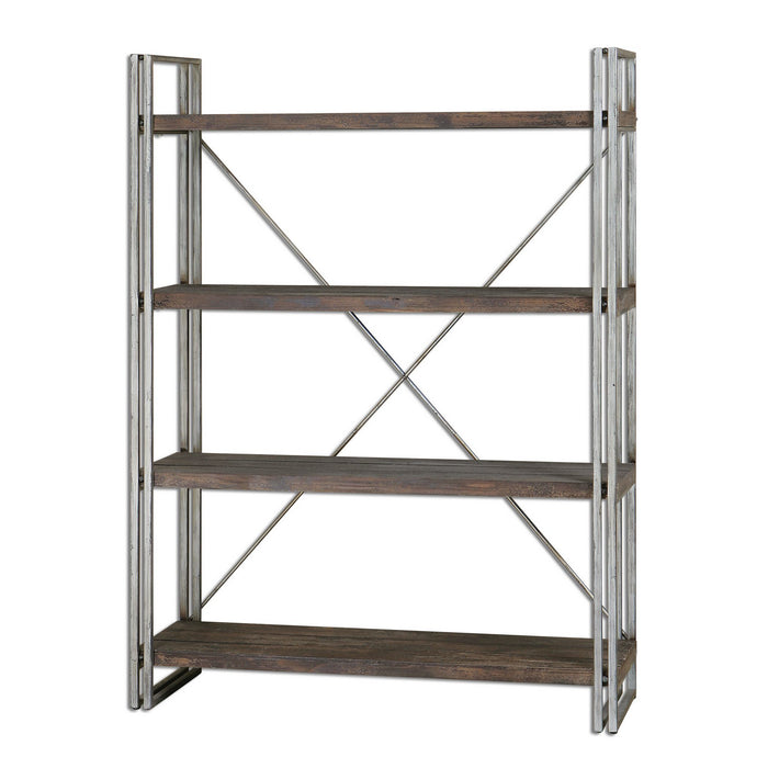 Uttermost 24396 Etagere, Antiqued Silver, Walnut Stained