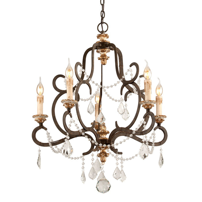 Troy Lighting F3515-PZ/DG Five Light Chandelier, Parisian Brnze W Distr Gold Le