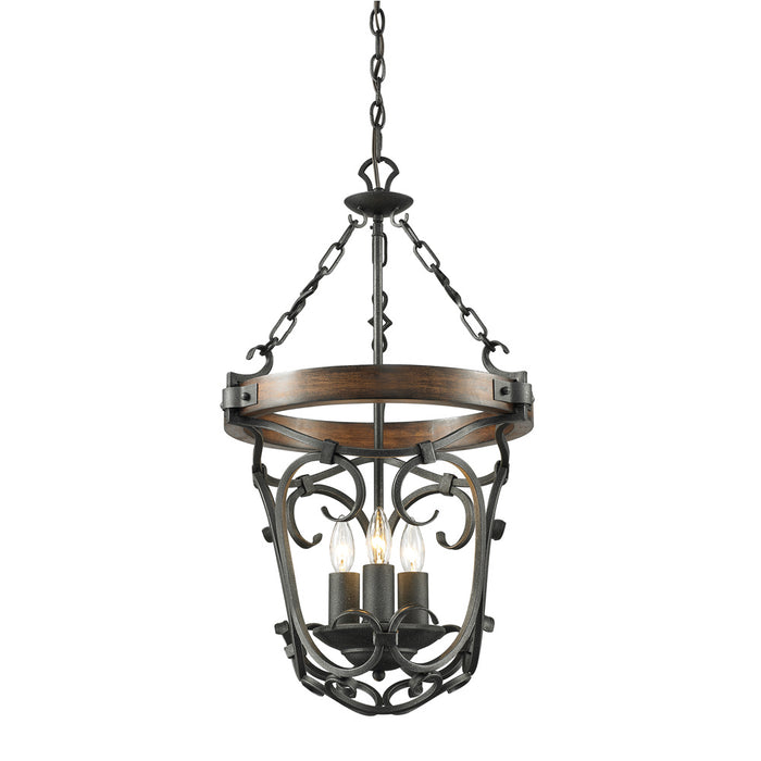 Golden 1821-3P BI Three Light Pendant, Black Iron