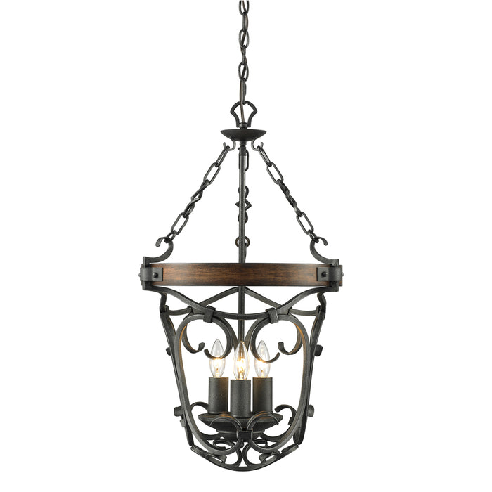 Golden 1821-3P BI Three Light Pendant, Black Iron