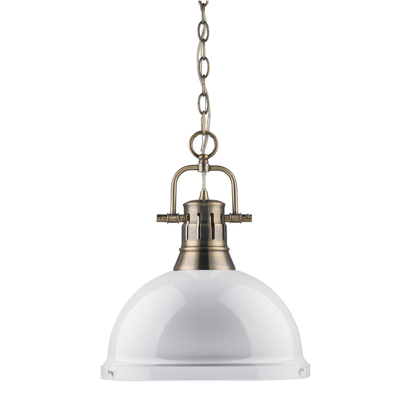 Golden 3602-L AB-WH One Light Pendant, Aged Brass