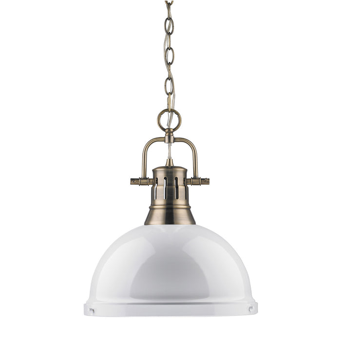 Golden 3602-L AB-WH One Light Pendant, Aged Brass
