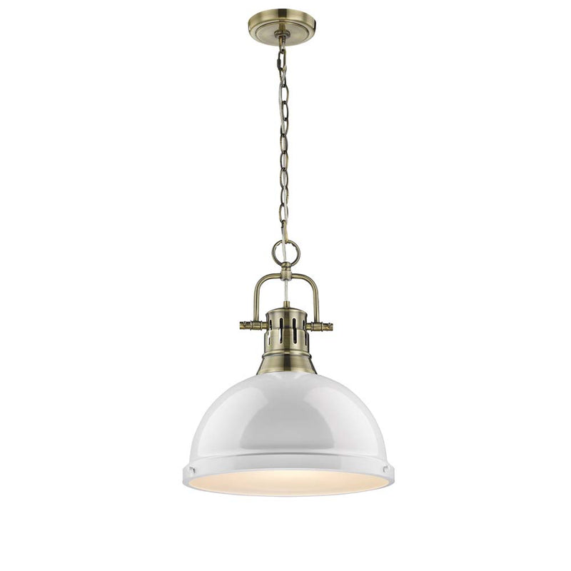 Golden 3602-L AB-WH One Light Pendant, Aged Brass