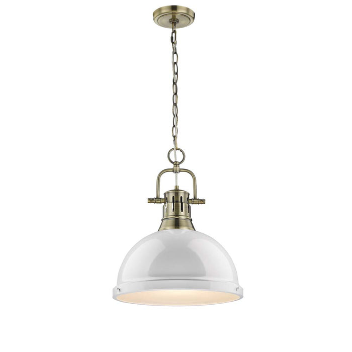 Golden 3602-L AB-WH One Light Pendant, Aged Brass