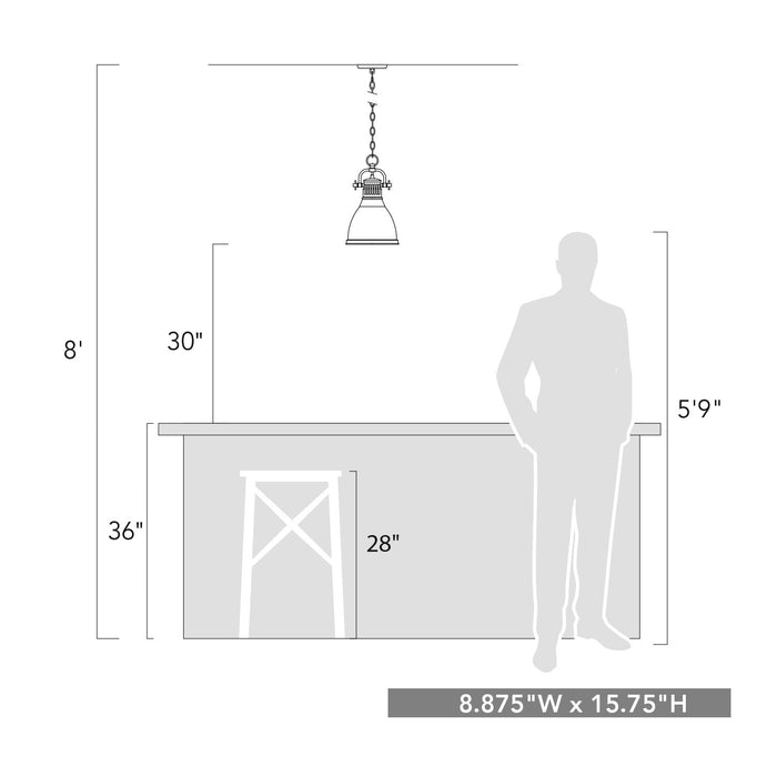 Golden 3602-S PW-WH One Light Pendant, Pewter