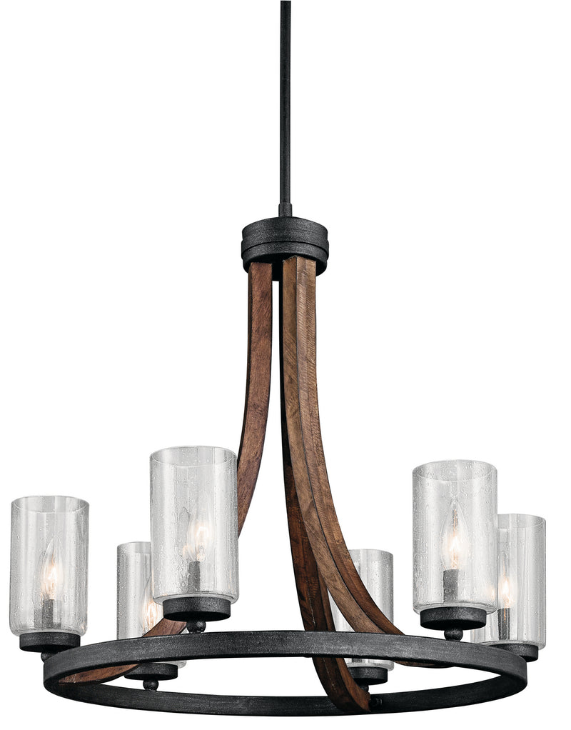 Kichler 43193AUB Six Light Chandelier, Auburn Stained