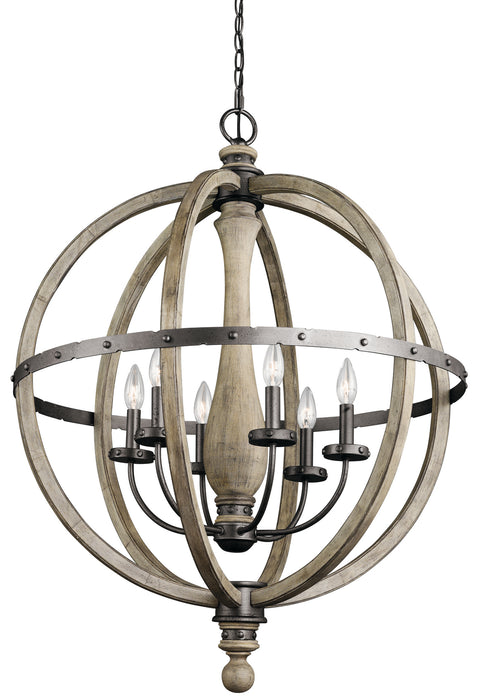 Kichler 43327DAG Six Light Chandelier, Distressed Antique Gray