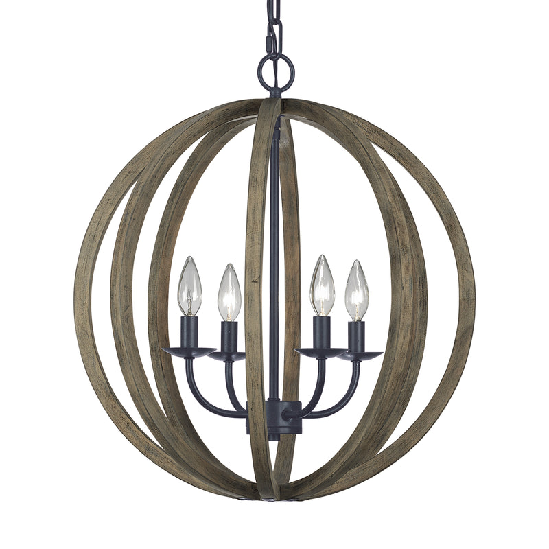 Visual Comfort Studio F2935/4WOW/AF Four Light Pendant, Weathered Oak Wood / Antique Forged Iron