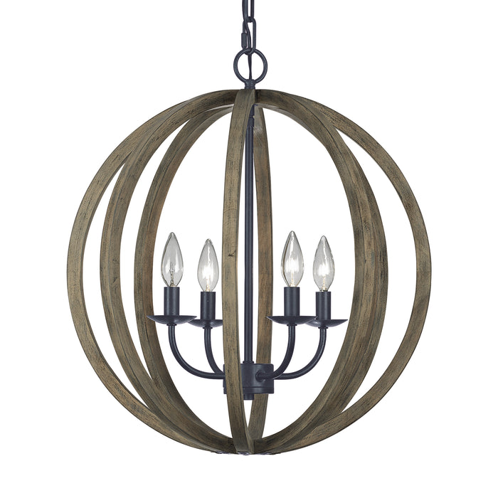 Visual Comfort Studio F2935/4WOW/AF Four Light Pendant, Weathered Oak Wood / Antique Forged Iron