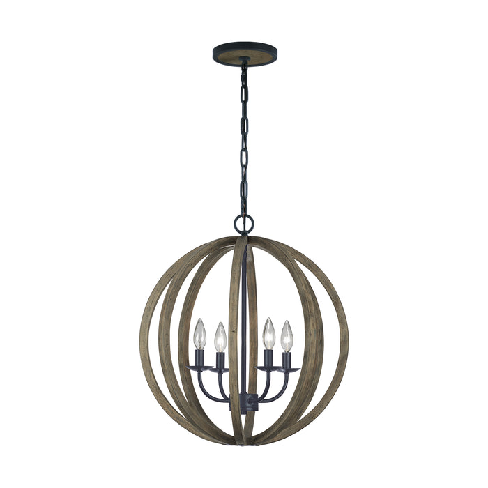 Visual Comfort Studio F2935/4WOW/AF Four Light Pendant, Weathered Oak Wood / Antique Forged Iron