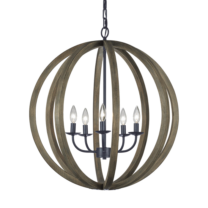 Visual Comfort Studio F2936/5WOW/AF Five Light Pendant, Weathered Oak Wood / Antique Forged Iron