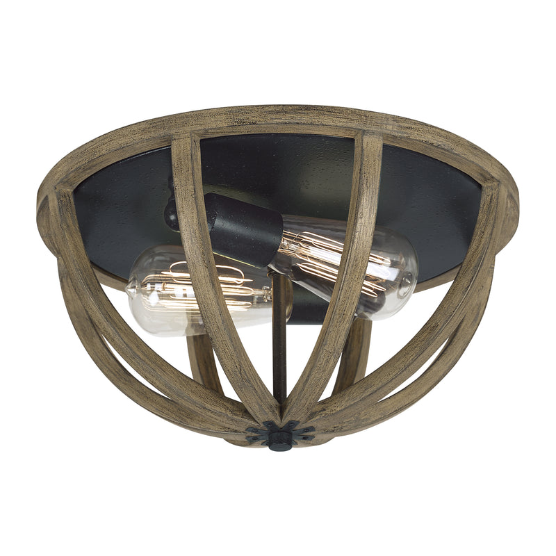 Visual Comfort Studio FM400WOW/AF Two Light Flush Mount, Weathered Oak Wood / Antique Forged Iron