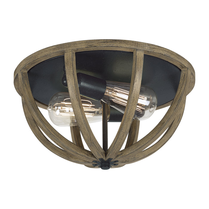 Visual Comfort Studio FM400WOW/AF Two Light Flush Mount, Weathered Oak Wood / Antique Forged Iron