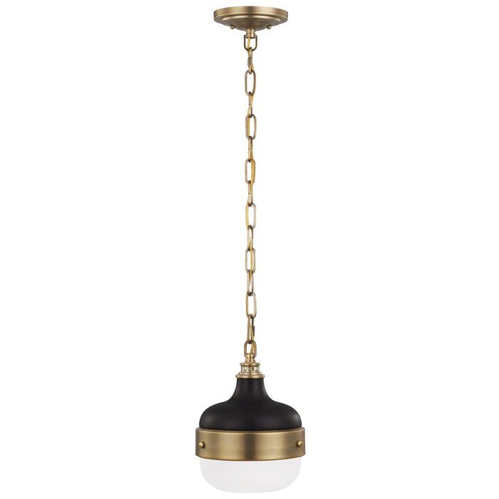 Generation Lighting P1282DAB/MB One Light Pendant, Dark Antique Brass / Matte Black