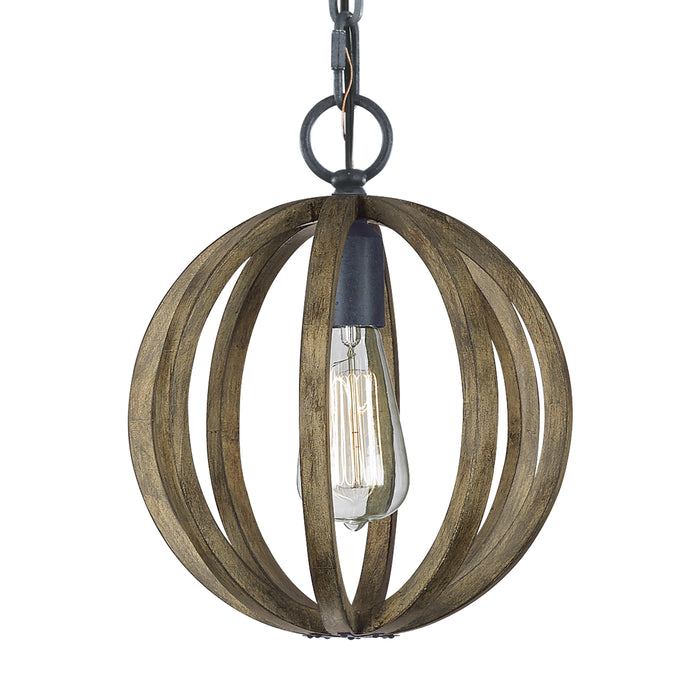 Visual Comfort Studio P1302WOW/AF One Light Mini Pendant, Weathered Oak Wood / Antique Forged Iron