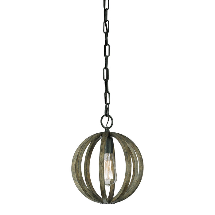 Visual Comfort Studio P1302WOW/AF One Light Mini Pendant, Weathered Oak Wood / Antique Forged Iron