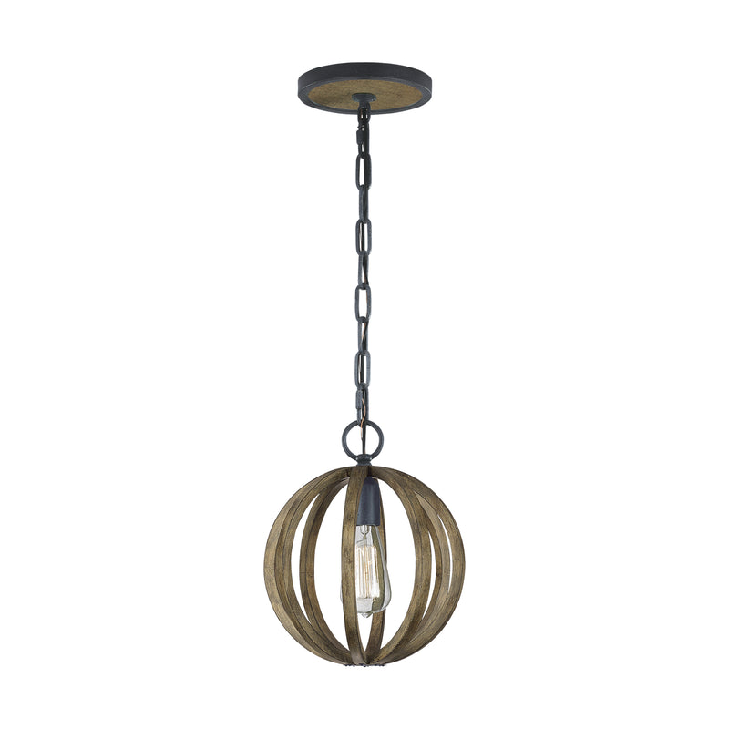 Visual Comfort Studio P1302WOW/AF One Light Mini Pendant, Weathered Oak Wood / Antique Forged Iron