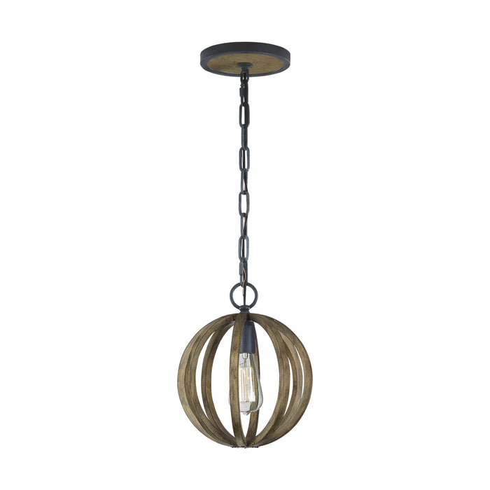 Visual Comfort Studio P1302WOW/AF One Light Mini Pendant, Weathered Oak Wood / Antique Forged Iron