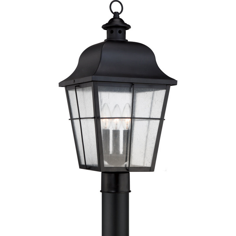 Quoizel MHE9010K Three Light Outdoor Post Lantern, Mystic Black
