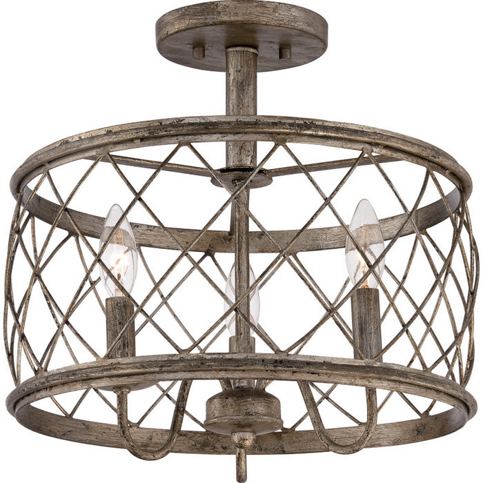 Quoizel RDY1714CS Three Light Semi-Flush Mount, Century Silver Leaf