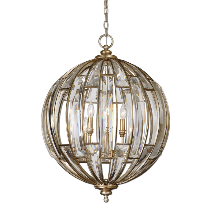 Uttermost 22031 Six Light Pendant, Burnished Silver Champagne Leaf