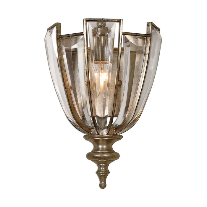 Uttermost 22494 One Light Wall Sconce, Burnished Silver Champagne Leaf w/Beveled Crystal
