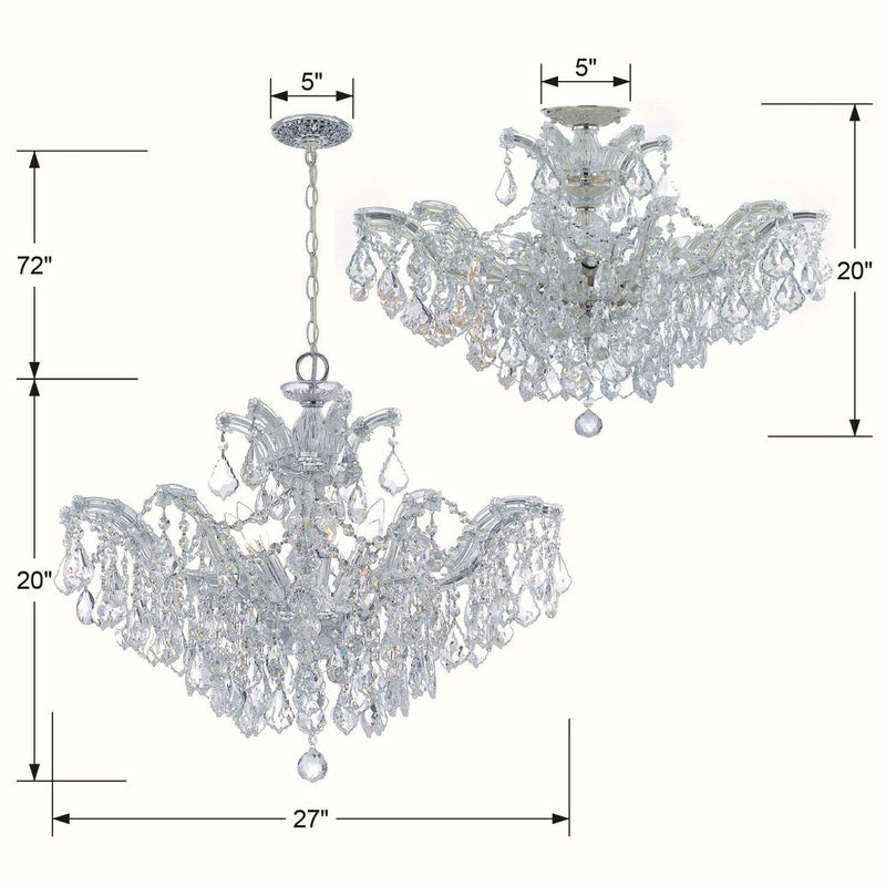 Crystorama 4439-CH-CL-SAQ_CEILING Six Light Semi Flush Mount, Polished Chrome