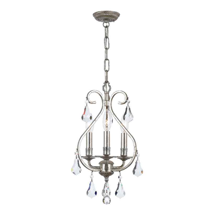Crystorama 5013-OS-CL-MWP Three Light Mini Chandelier, Olde Silver
