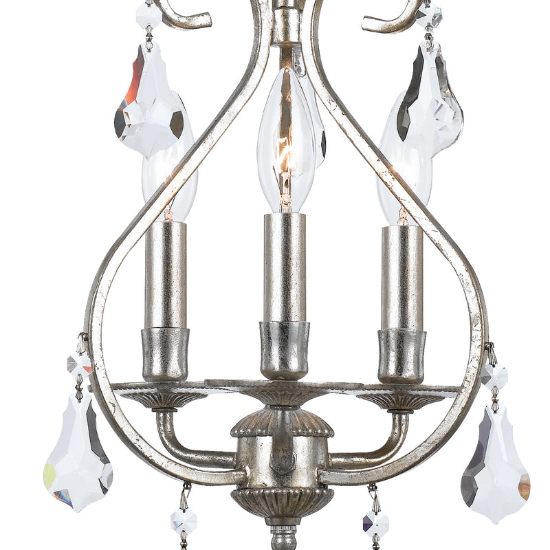 Crystorama 5013-OS-CL-MWP Three Light Mini Chandelier, Olde Silver