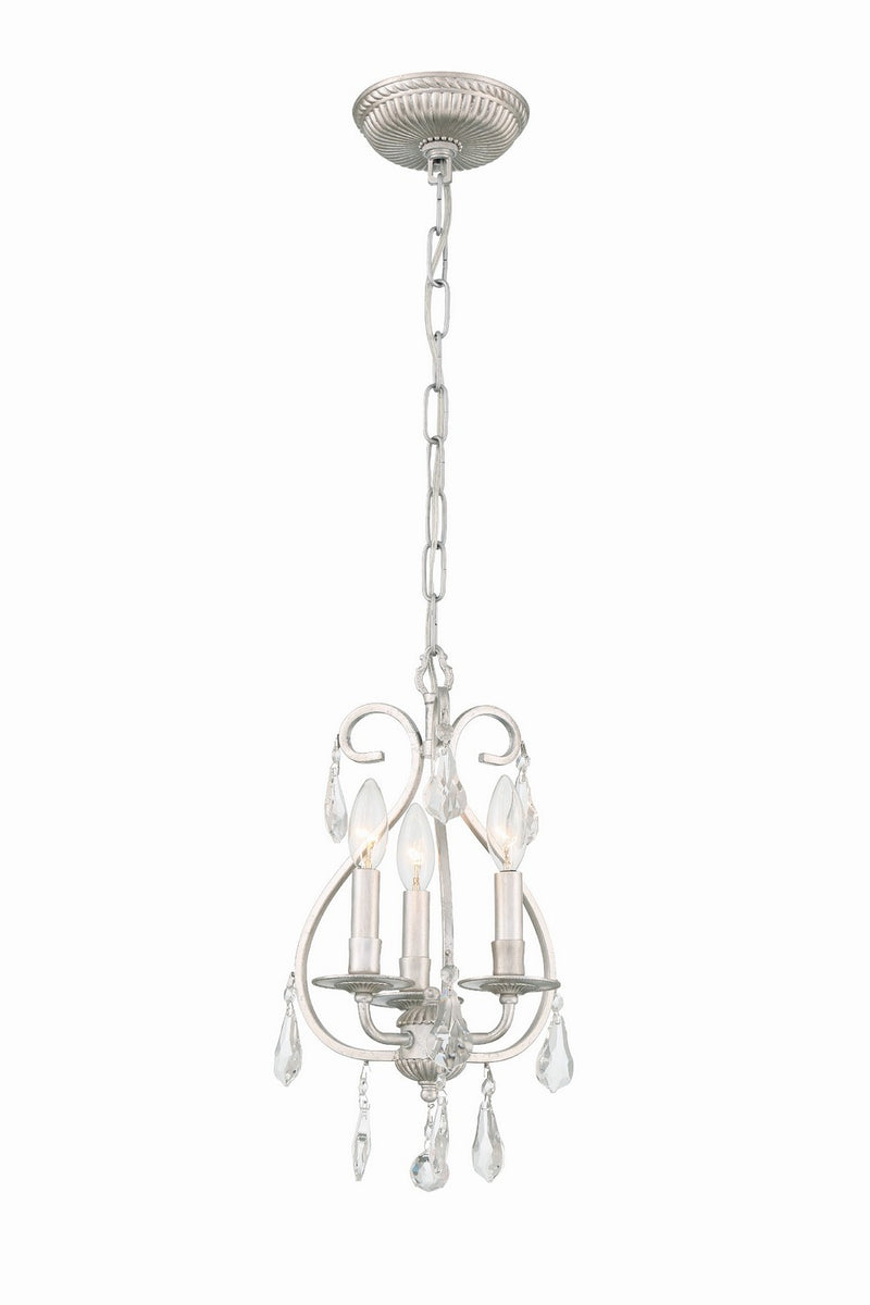 Crystorama 5013-OS-CL-MWP Three Light Mini Chandelier, Olde Silver