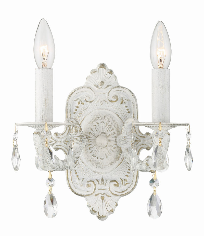 Crystorama 5022-AW-CL-S Two Light Wall Sconce, Antique White