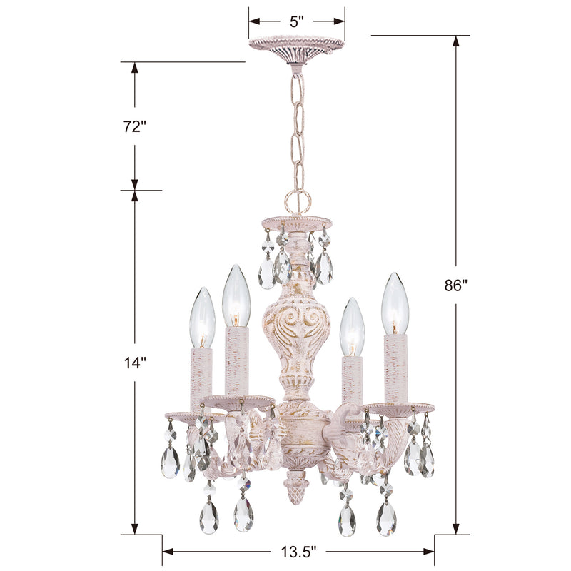 Crystorama 5024-AW-CL-S Four Light Mini Chandelier, Antique White