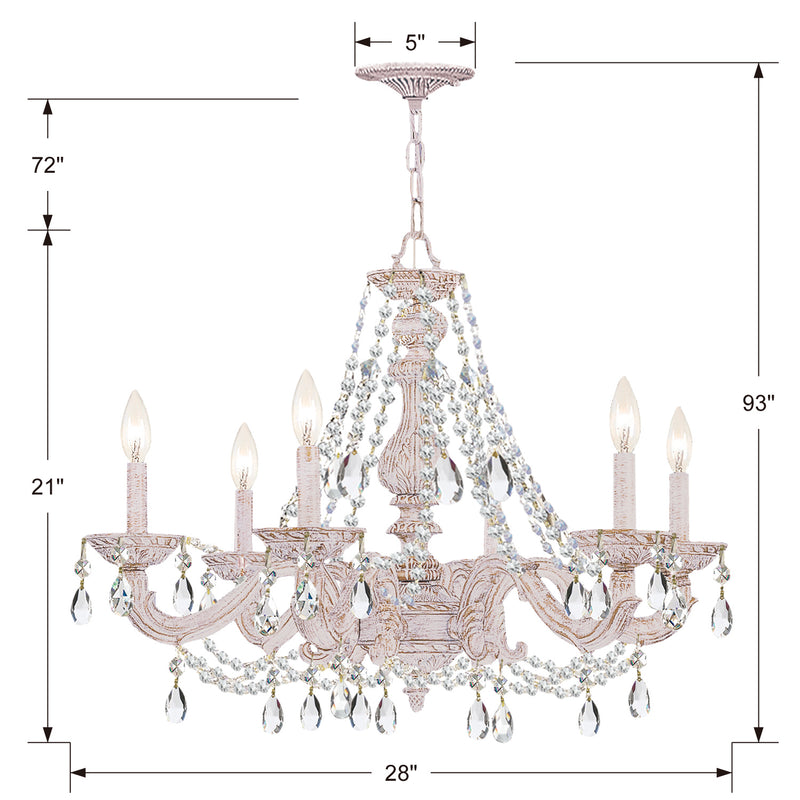 Crystorama 5026-AW-CL-S Six Light Chandelier, Antique White