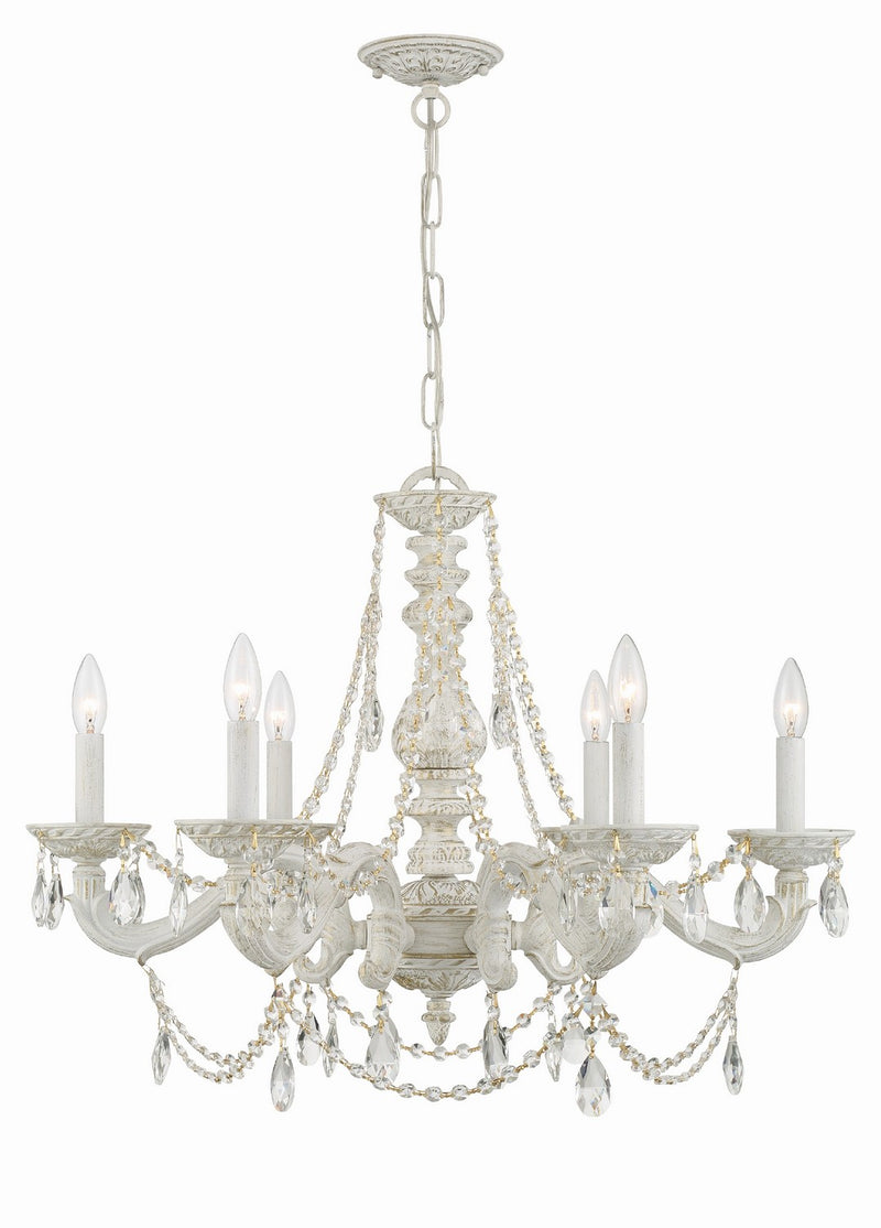 Crystorama 5026-AW-CL-S Six Light Chandelier, Antique White