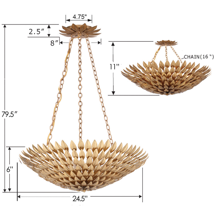 Crystorama 517-GA_CEILING Six Light Semi Flush Mount, Antique Gold