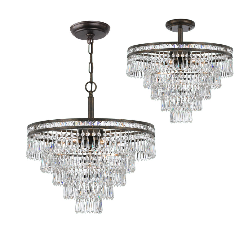 Crystorama 5264-EB-CL-MWP_CEILING Seven Light Semi Flush Mount, English Bronze