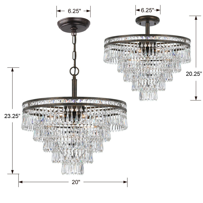 Crystorama 5264-EB-CL-MWP_CEILING Seven Light Semi Flush Mount, English Bronze