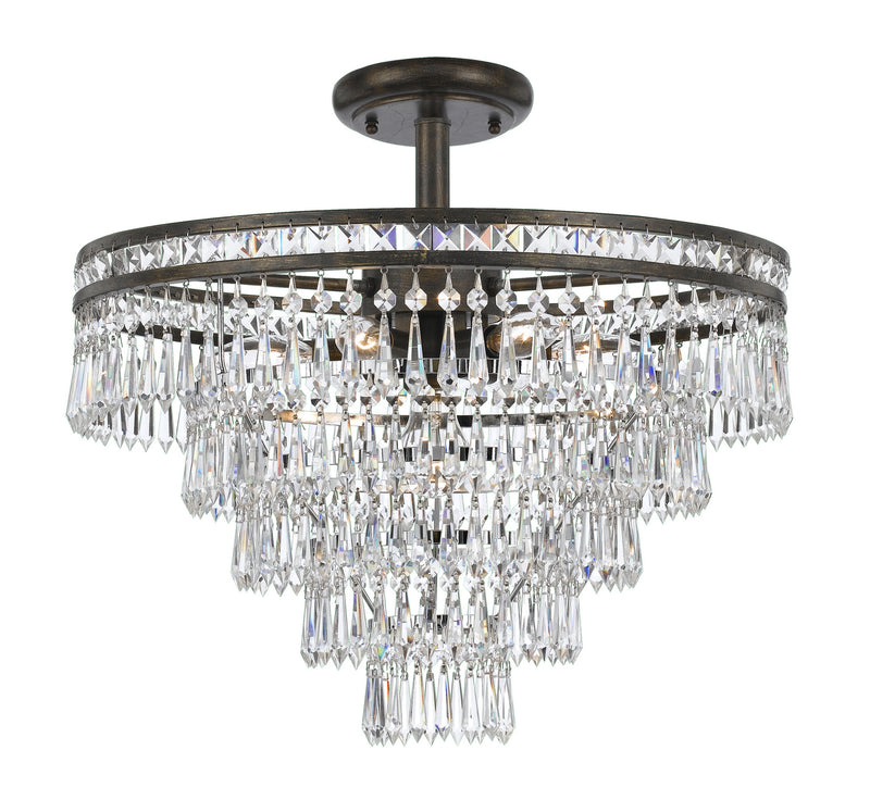 Crystorama 5264-EB-CL-MWP_CEILING Seven Light Semi Flush Mount, English Bronze