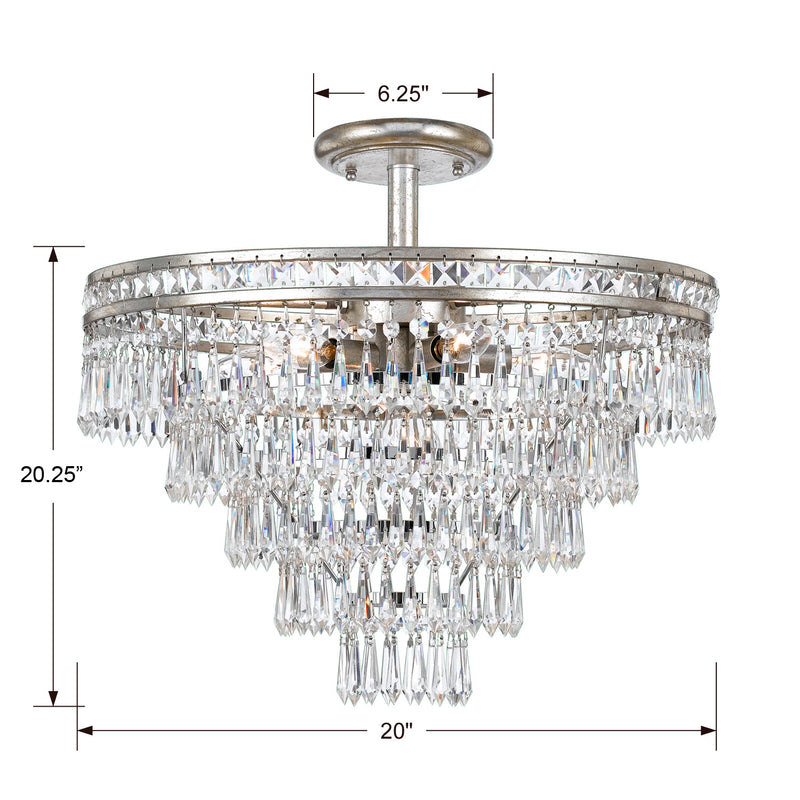 Crystorama 5264-OS-CL-MWP_CEILING Seven Light Semi Flush Mount, Olde Silver