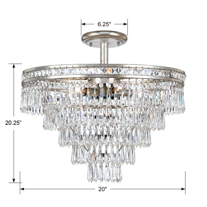 Crystorama 5264-OS-CL-MWP_CEILING Seven Light Semi Flush Mount, Olde Silver