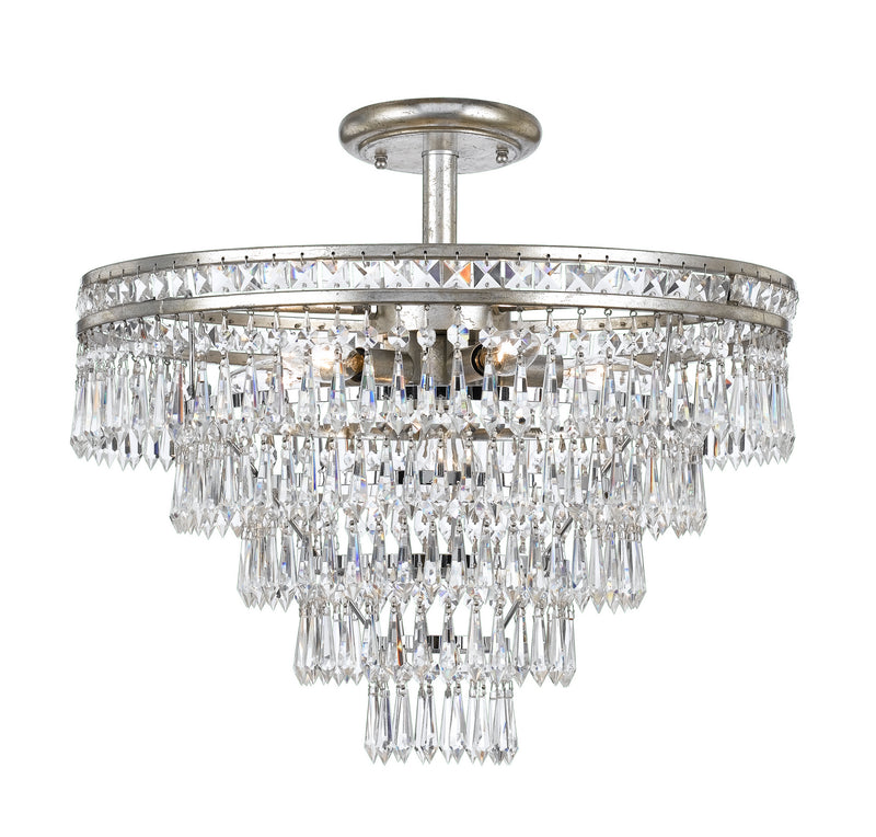 Crystorama 5264-OS-CL-MWP_CEILING Seven Light Semi Flush Mount, Olde Silver