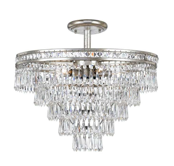 Crystorama 5264-OS-CL-MWP_CEILING Seven Light Semi Flush Mount, Olde Silver
