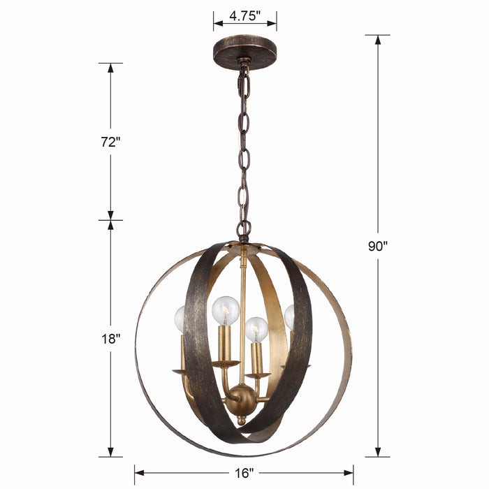 Crystorama 584-EB-GA Four Light Mini Chandelier, English Bronze + Antique Gold