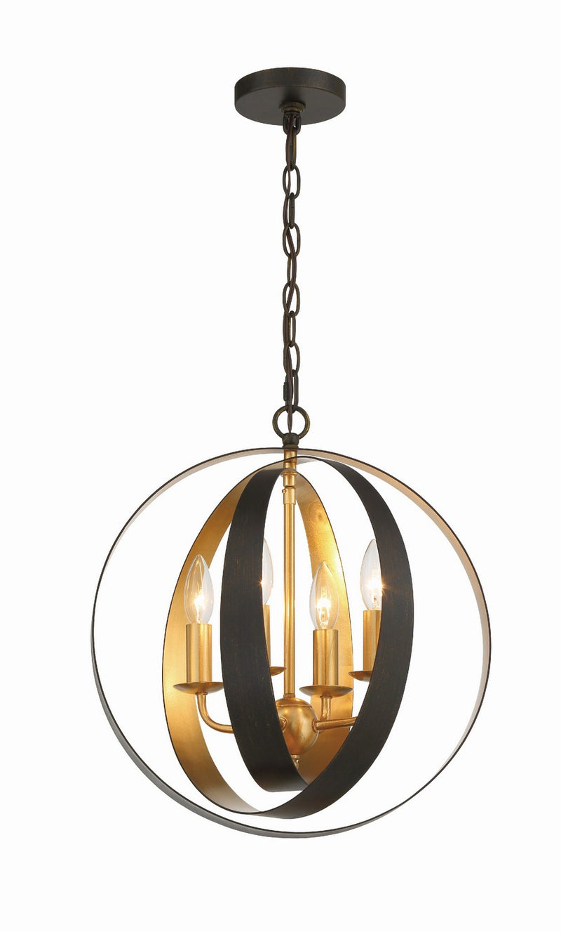 Crystorama 584-EB-GA Four Light Mini Chandelier, English Bronze + Antique Gold
