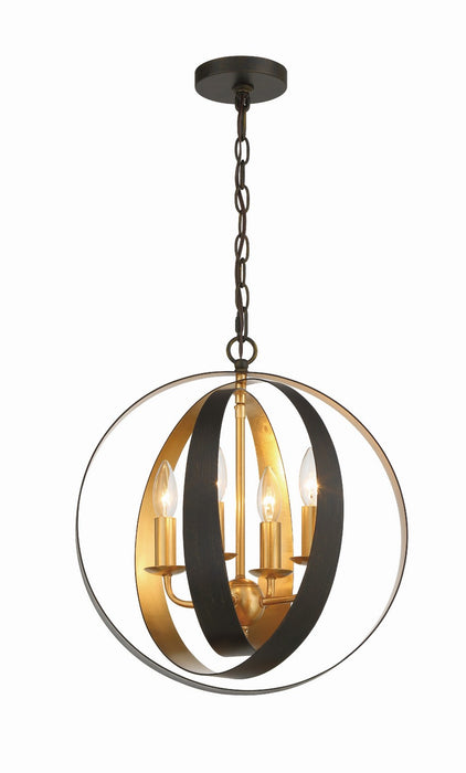 Crystorama 584-EB-GA Four Light Mini Chandelier, English Bronze + Antique Gold