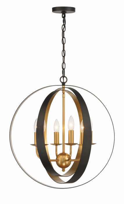 Crystorama 585-EB-GA Six Light Chandelier, English Bronze + Antique Gold