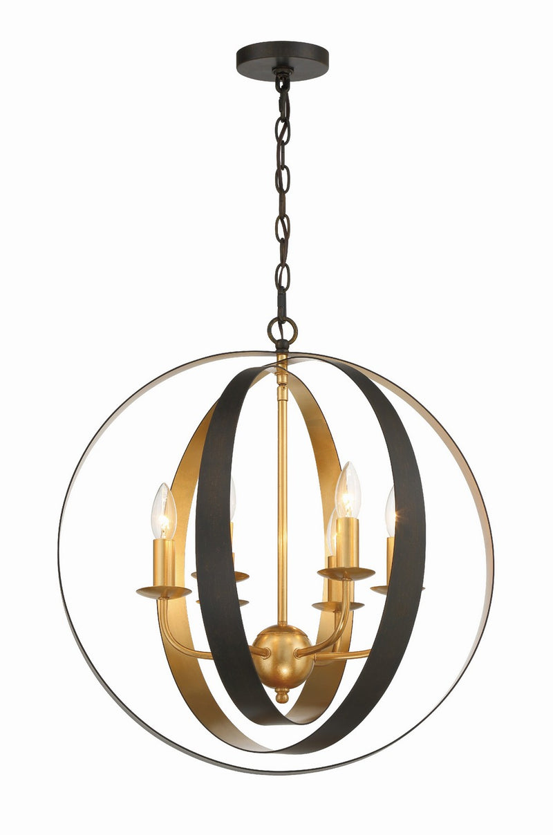 Crystorama 585-EB-GA Six Light Chandelier, English Bronze + Antique Gold